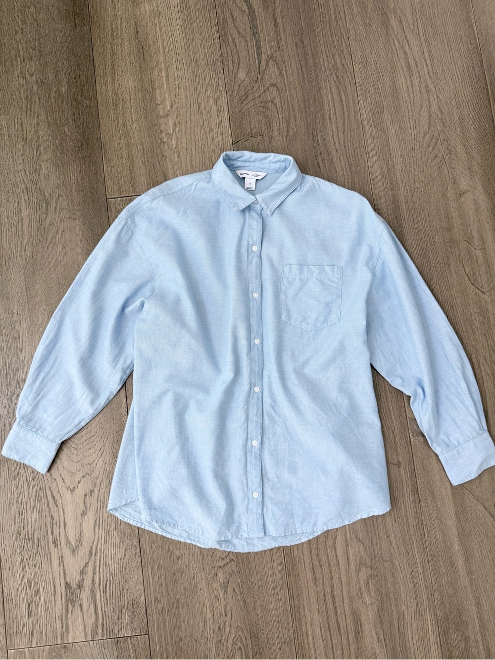 Old Navy Oversized Boyfriend Cotton Button Down Shirt Long Sleeve Blue Small